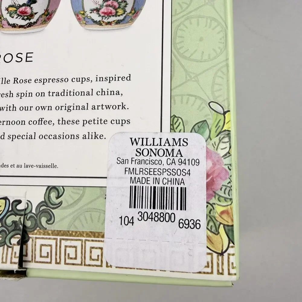 Williams Sonoma Famille Rose Espresso Cups Mixed Set Of 4 Pink Green Floral NIB